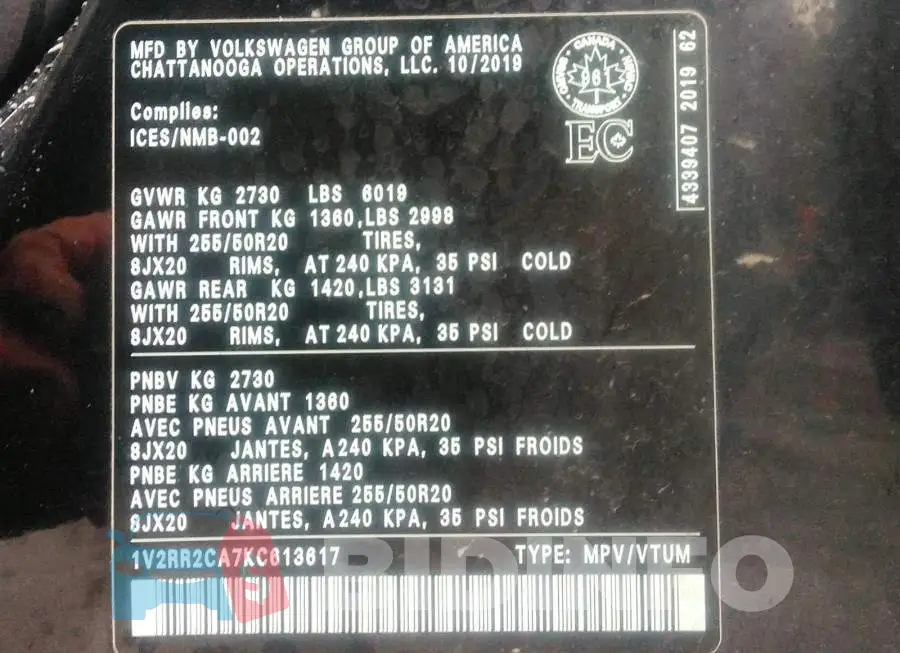 1V2RR2CA7KC613617 Photo# 9