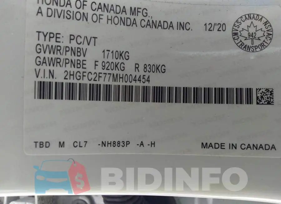 2HGFC2F77MH004454 Photo# 9