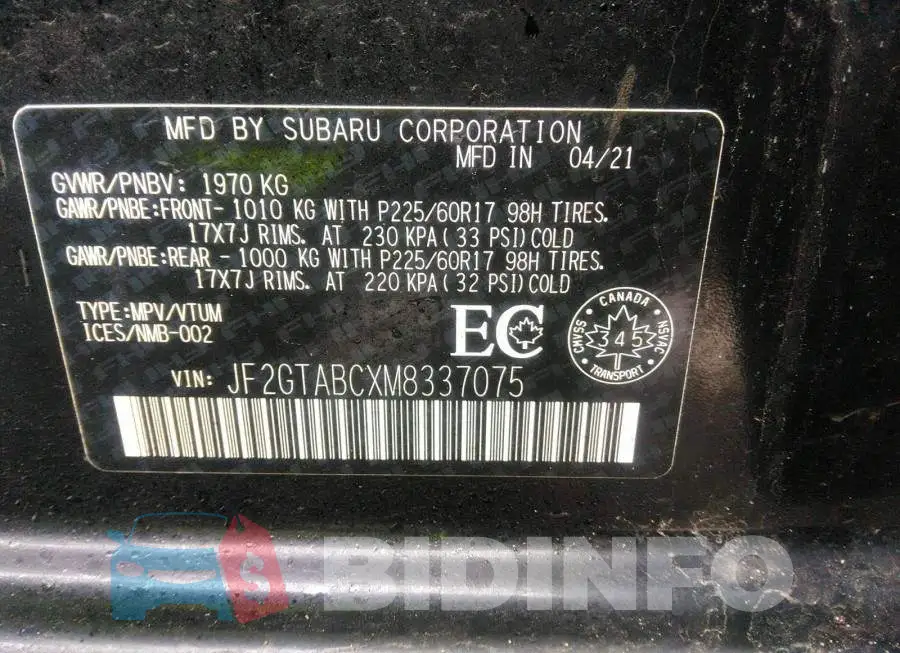 JF2GTABCXM8337075 Photo# 9