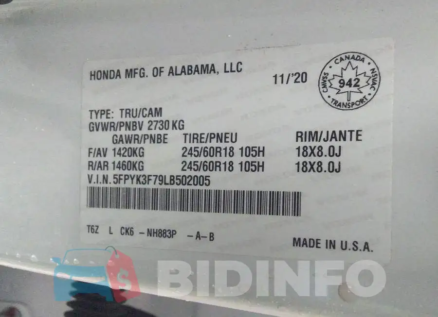 5FPYK3F79LB502005 Photo# 9