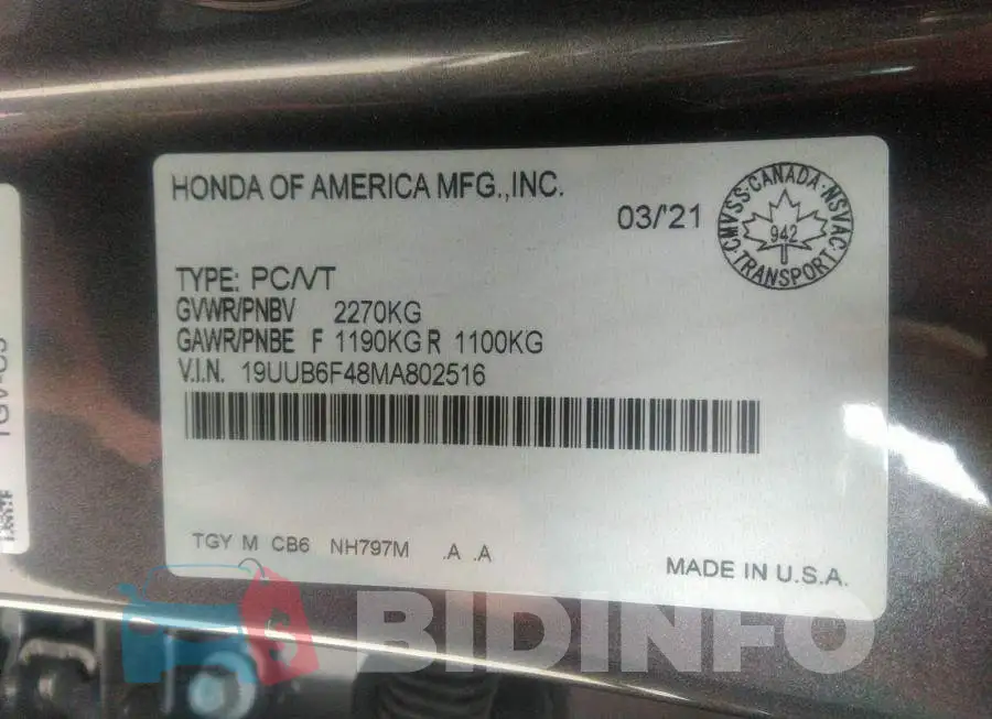 19UUB6F48MA802516 Photo# 9