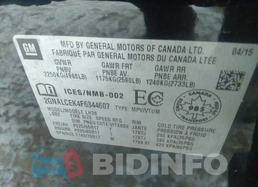 2GNALCEK4F6344607 Photo# 9