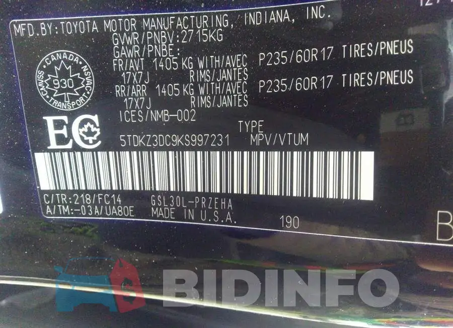 5TDKZ3DC9KS997231 Photo# 9