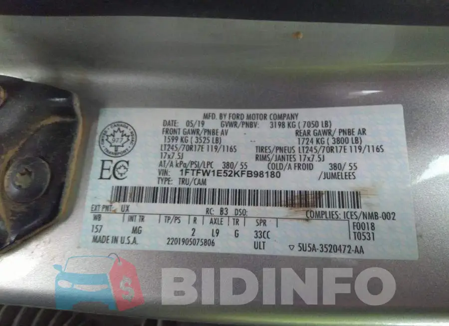 1FTFW1E52KFB98180 Photo# 9