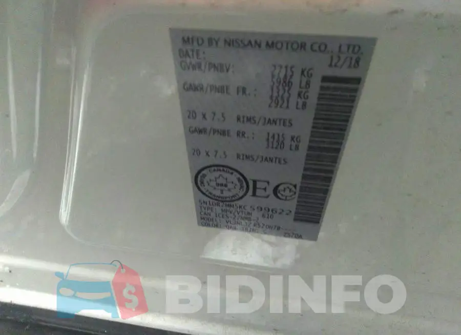 5N1DR2MM5KC599622 Photo# 9