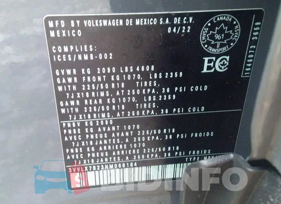 3VVLX7B23NM068184 Photo# 9