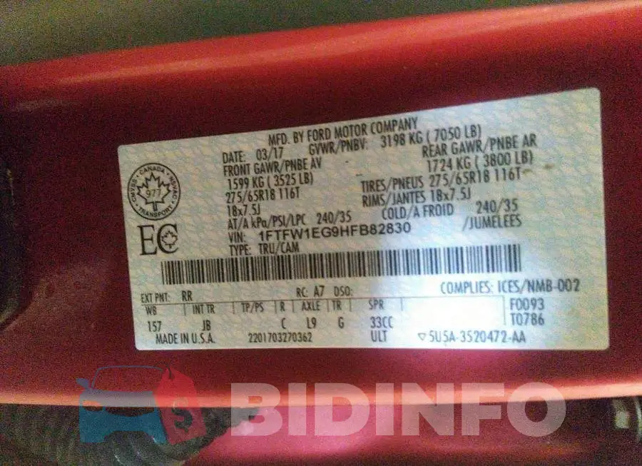 1FTFW1EG9HFB82830 Photo# 9