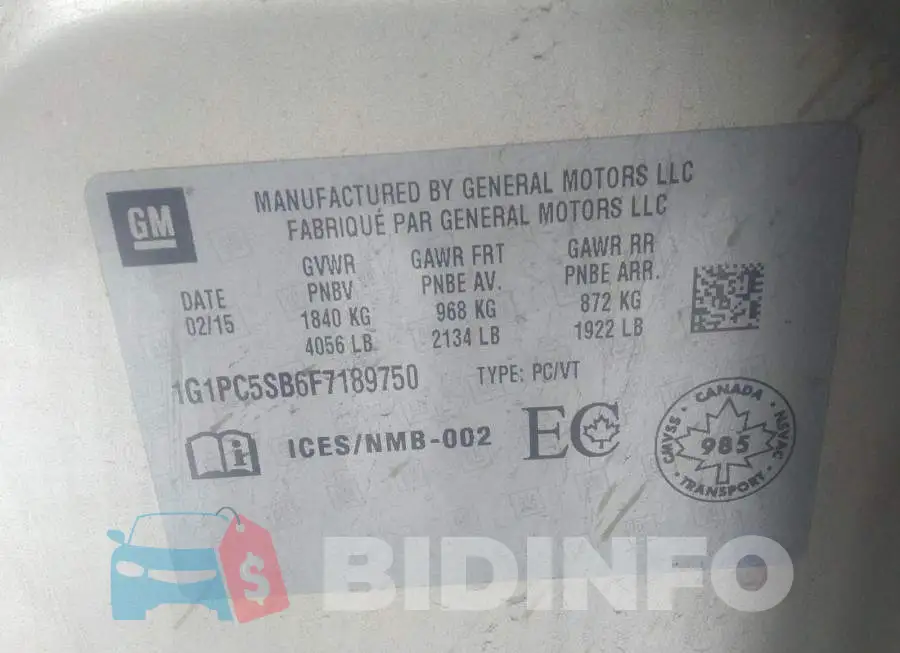 1G1PC5SB6F7189750 Photo# 9