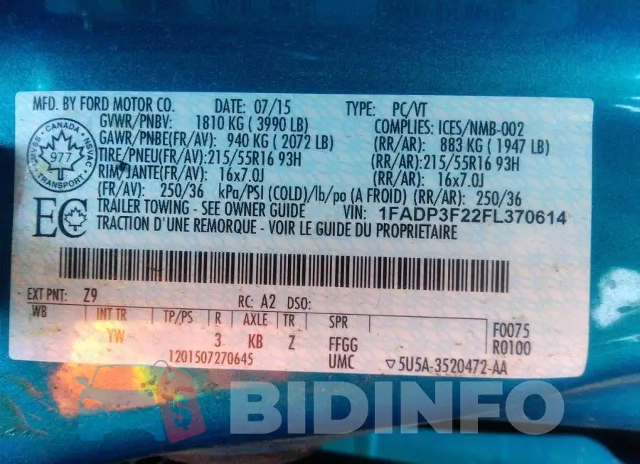 1FADP3F22FL370614 Photo# 9
