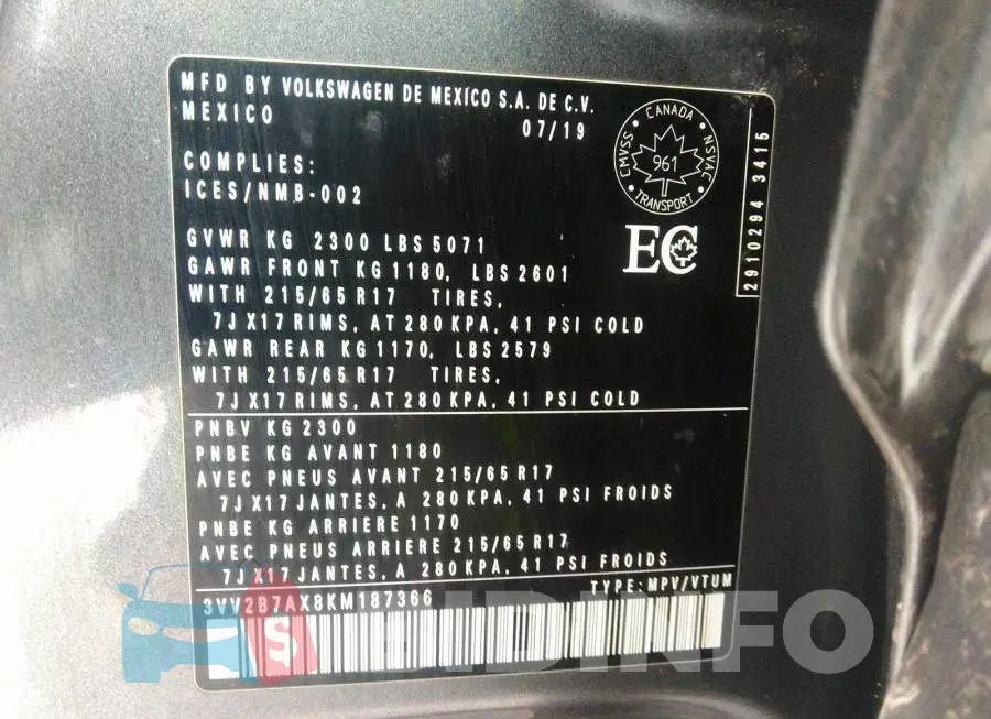 3VV2B7AX8KM187366 Photo# 9