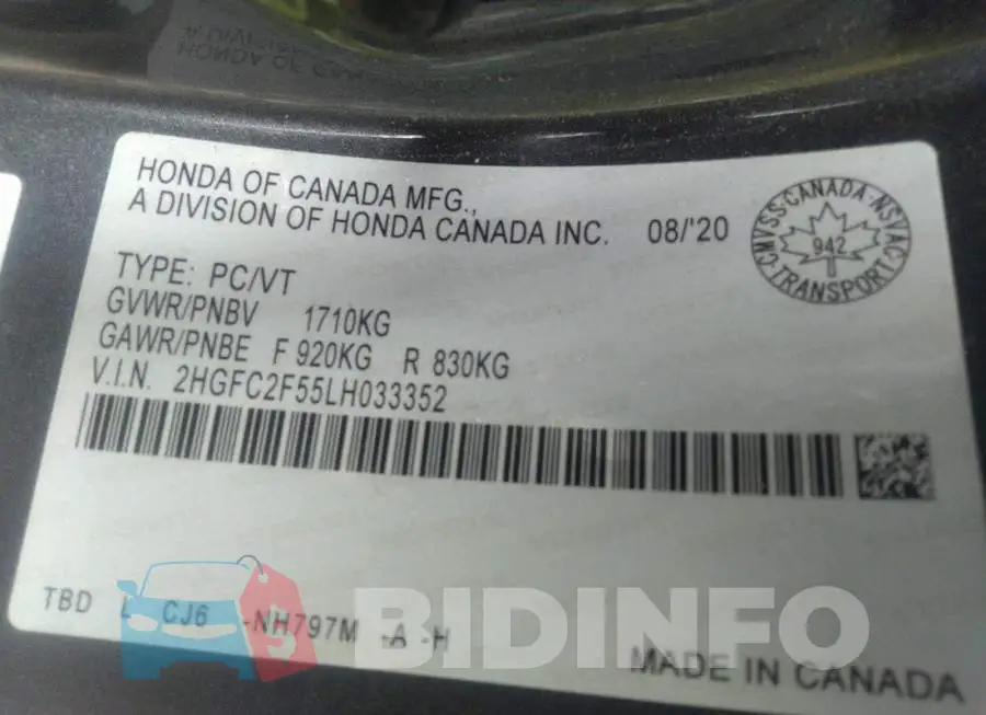 2HGFC2F55LH033352 Photo# 9