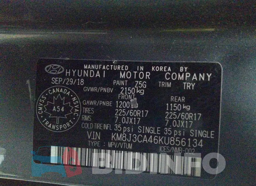 KM8J3CA46KU856134 Photo# 9