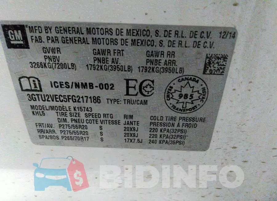 3GTU2VEC5FG217186 Photo# 9