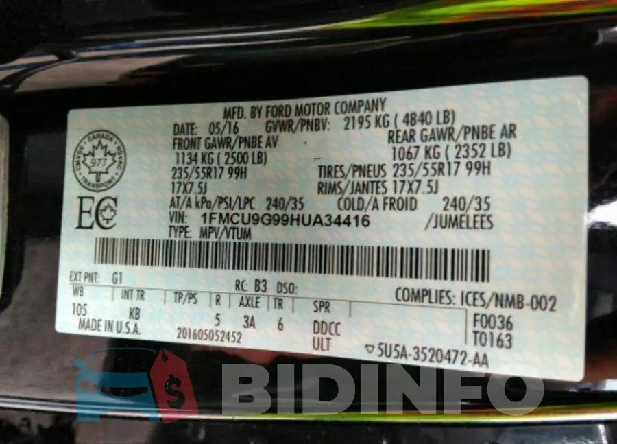 1FMCU9G99HUA34416 Photo# 10