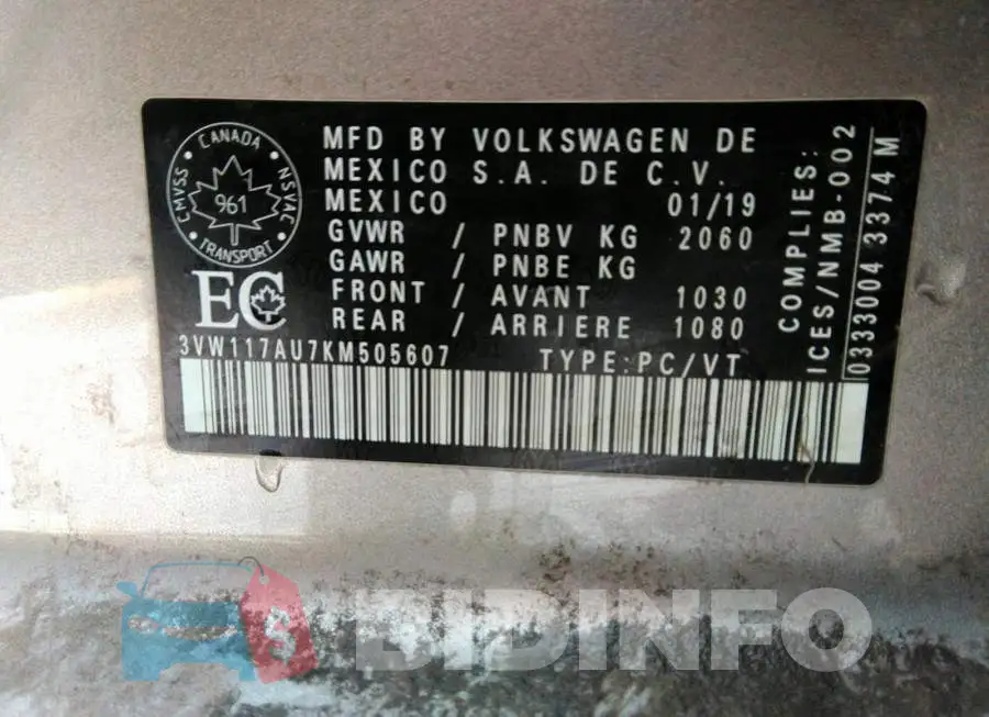 3VW117AU7KM505607 Photo# 9