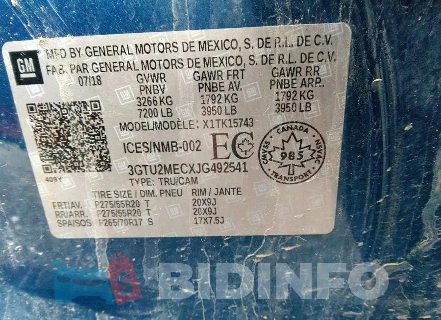 3GTU2MECXJG492541 Photo# 9