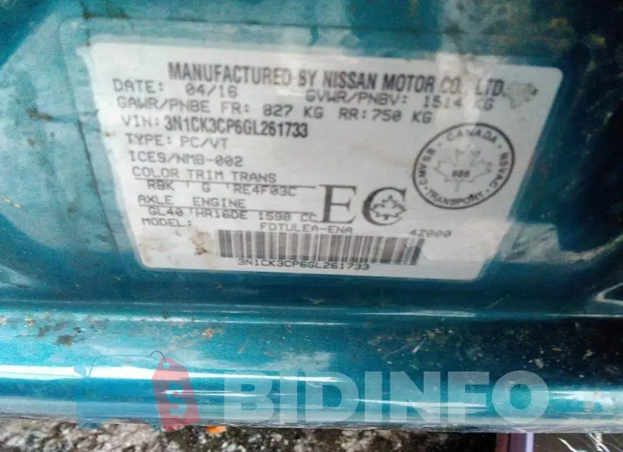 3N1CK3CP6GL261733 Photo# 9