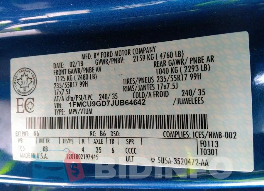 1FMCU9GD7JUB64642 Photo# 9