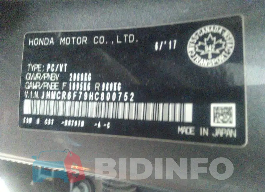 JHMCR6F79HC800752 Photo# 9