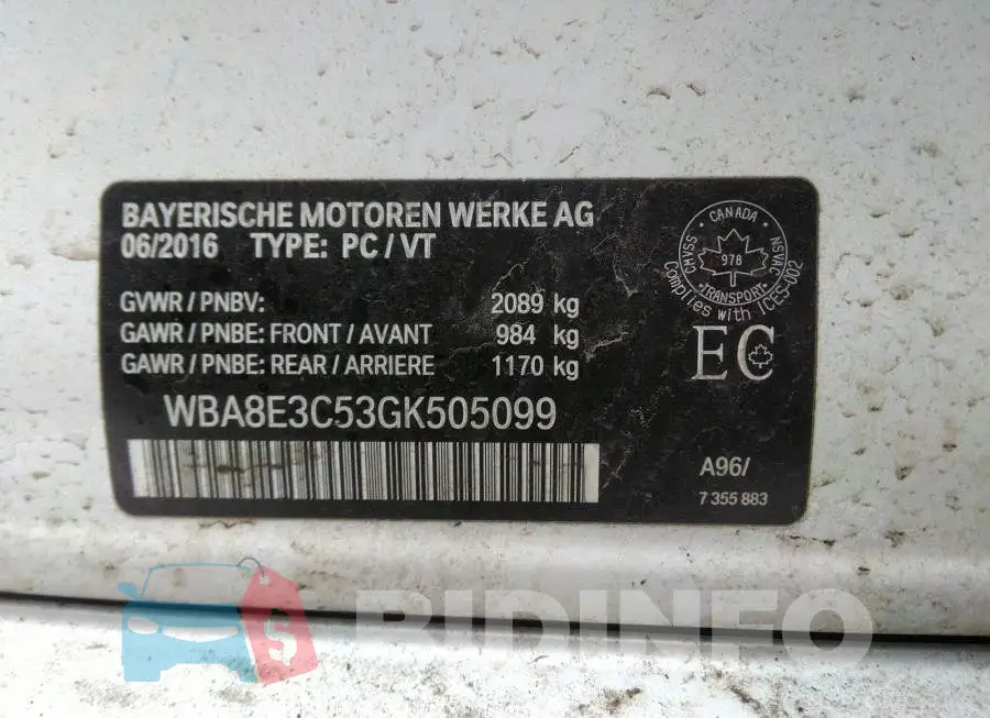 WBA8E3C53GK505099 Photo# 9