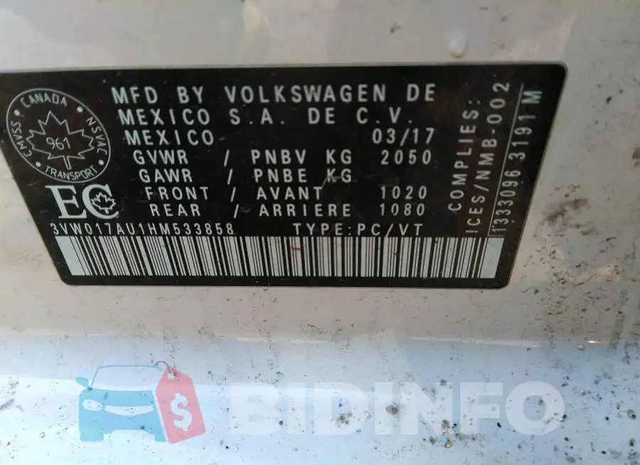 3VW017AU1HM533858 Photo# 9