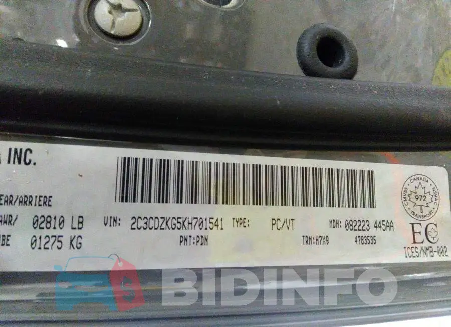 2C3CDZKG5KH701541 Photo# 9
