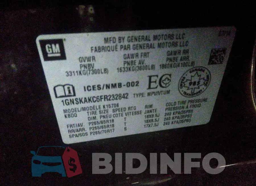 1GNSKAKC6FR232842 Photo# 9