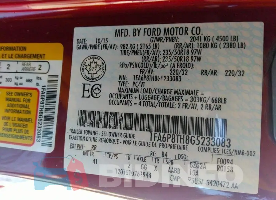 1FA6P8TH8G5233083 Photo# 9