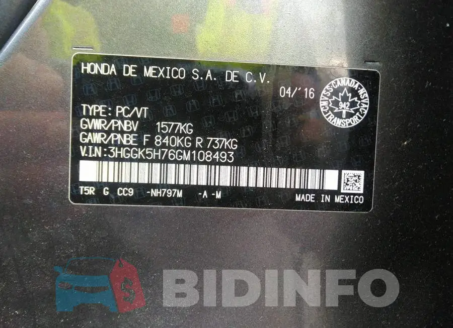 3HGGK5H76GM108493 Photo# 9