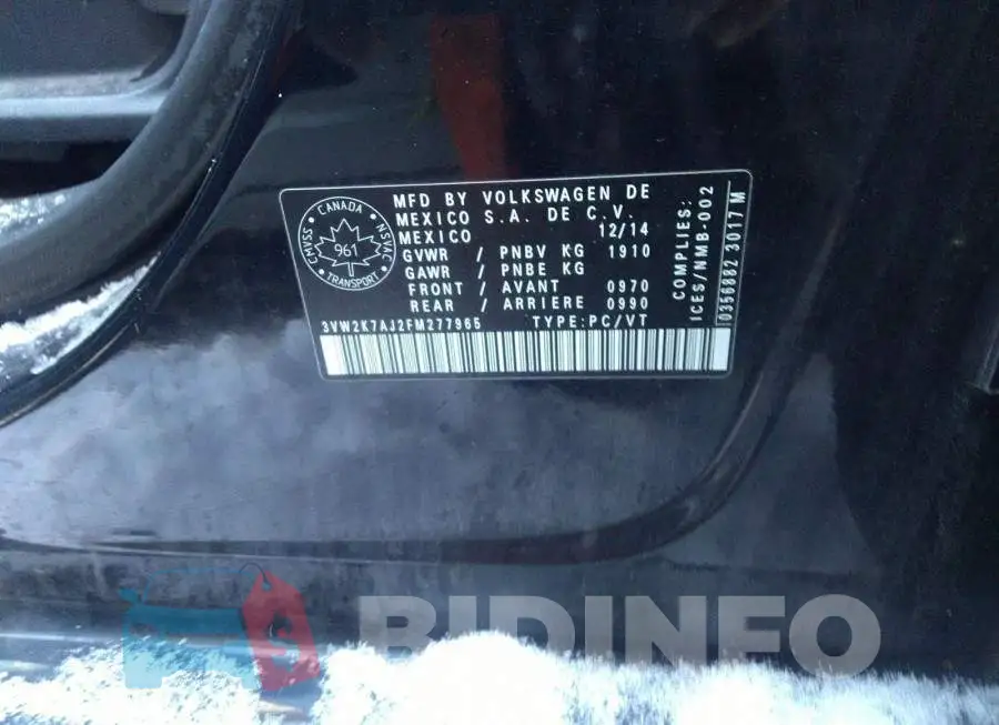 3VW2K7AJ2FM277965 Photo# 9