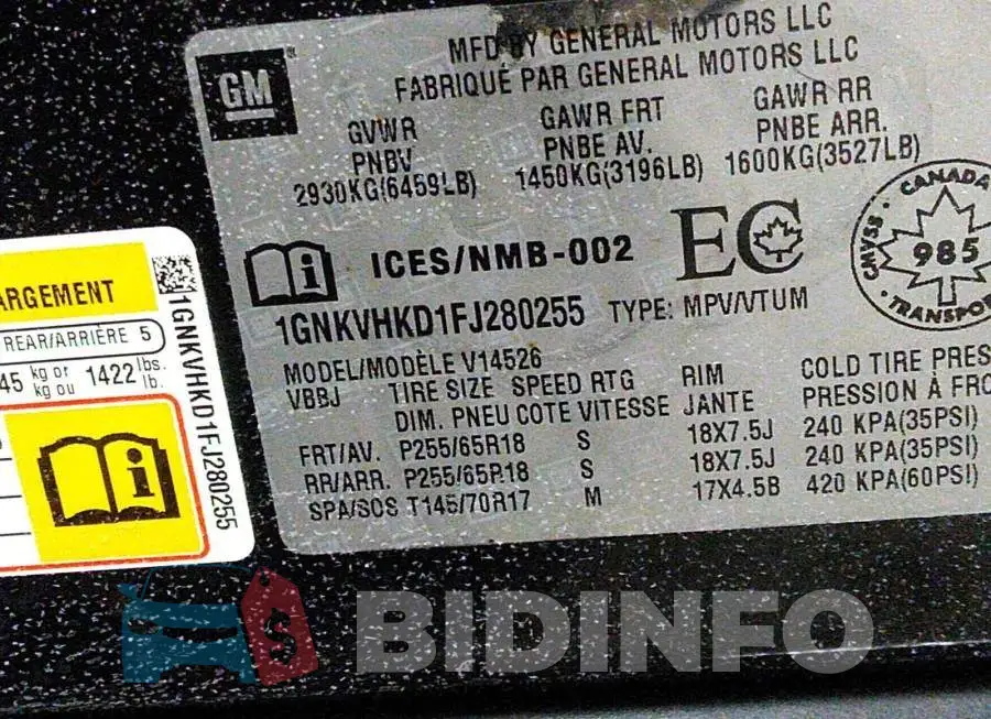 1GNKVHKD1FJ280255 Photo# 9