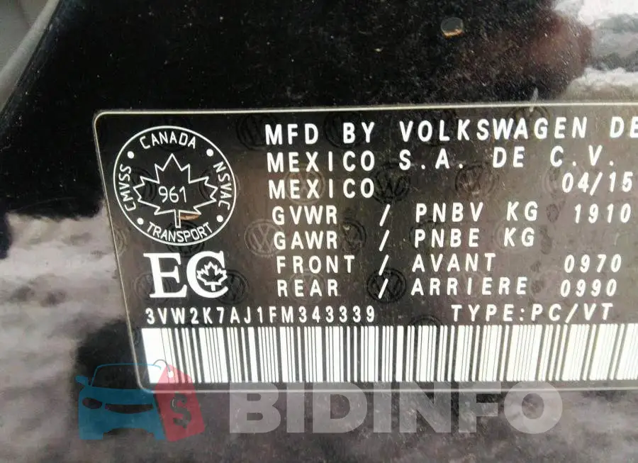 3VW2K7AJ1FM343339 Photo# 9