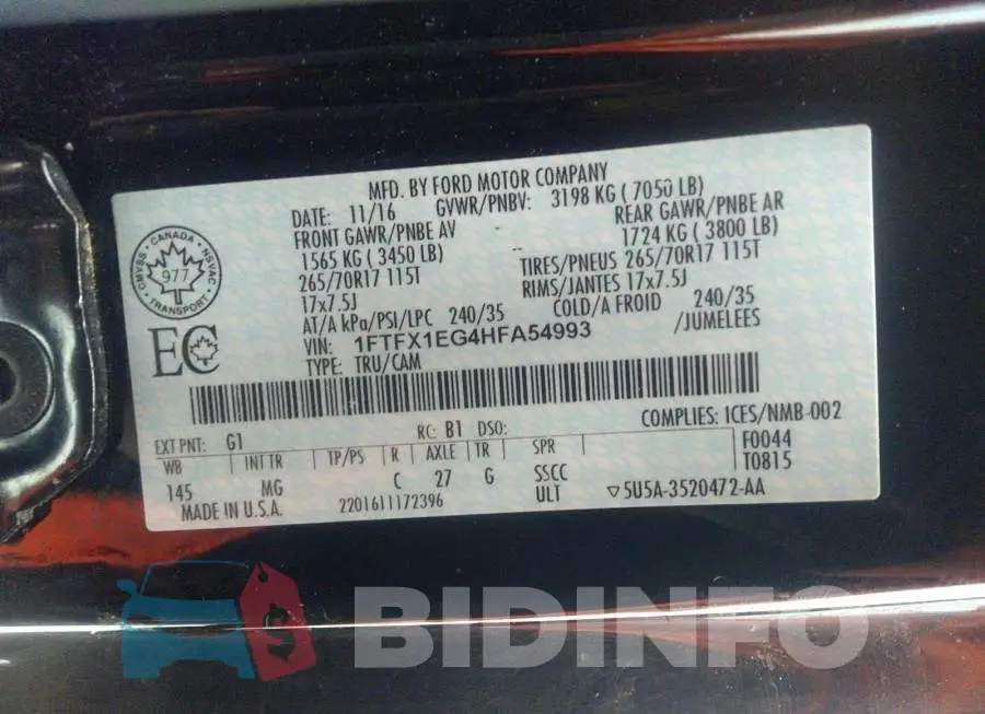 1FTFX1EG4HFA54993 Photo# 9