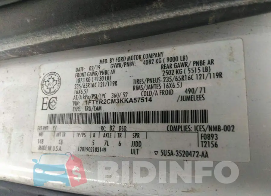 1FTYR2CM3KKA57514 Photo# 9