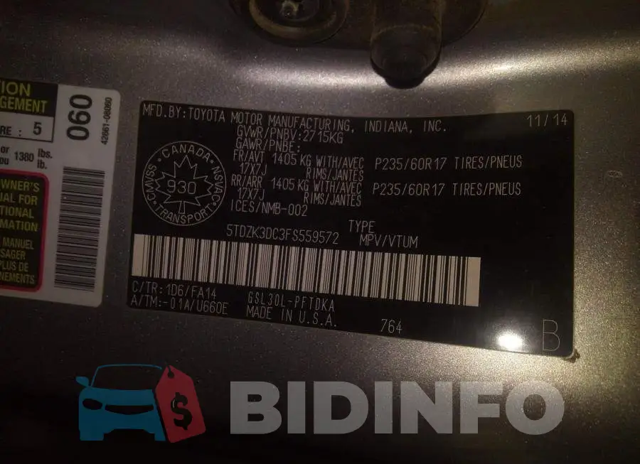 5TDZK3DC3FS559572 Photo# 9