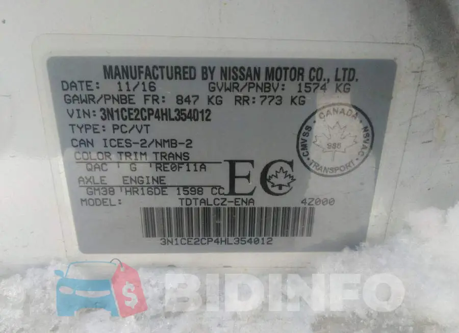 3N1CE2CP4HL354012 Photo# 9