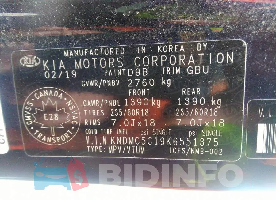 KNDMC5C19K6551375 Photo# 9