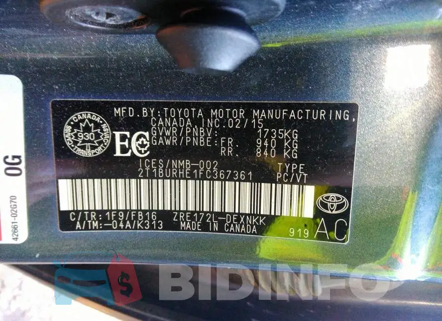 2T1BURHE1FC367361 Photo# 9