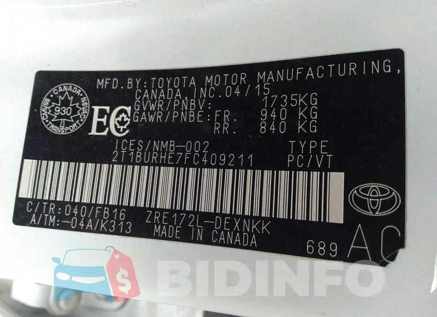 2T1BURHE7FC409211 Photo# 9