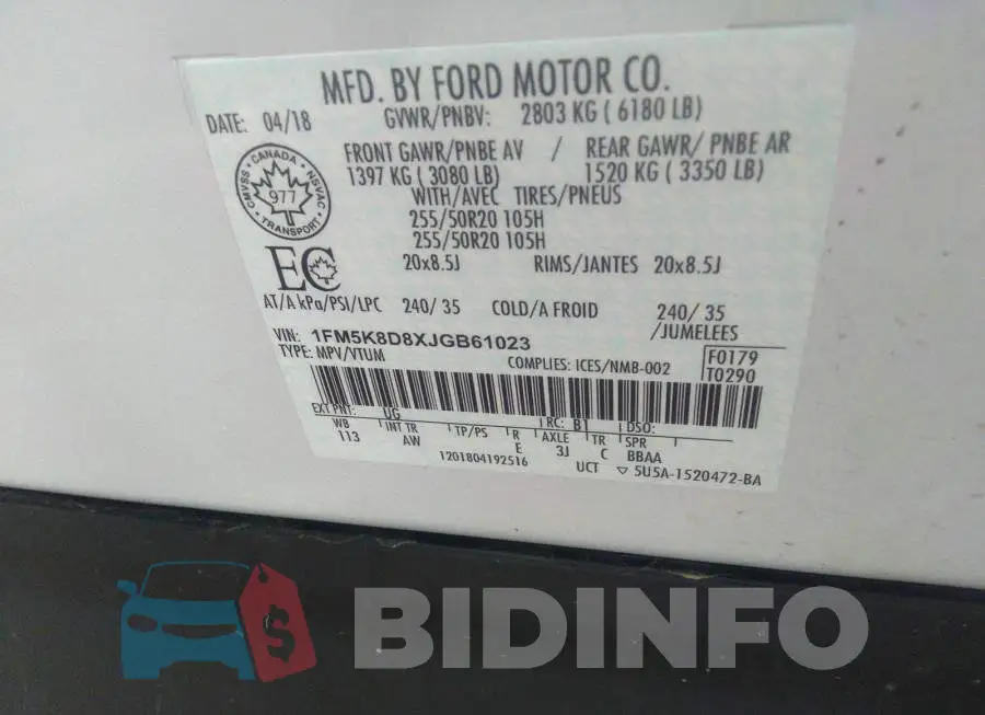 1FM5K8D8XJGB61023 Photo# 9