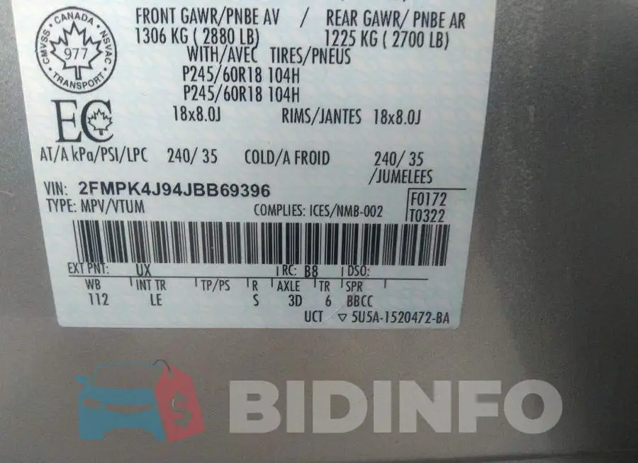 2FMPK4J94JBB69396 Photo# 9