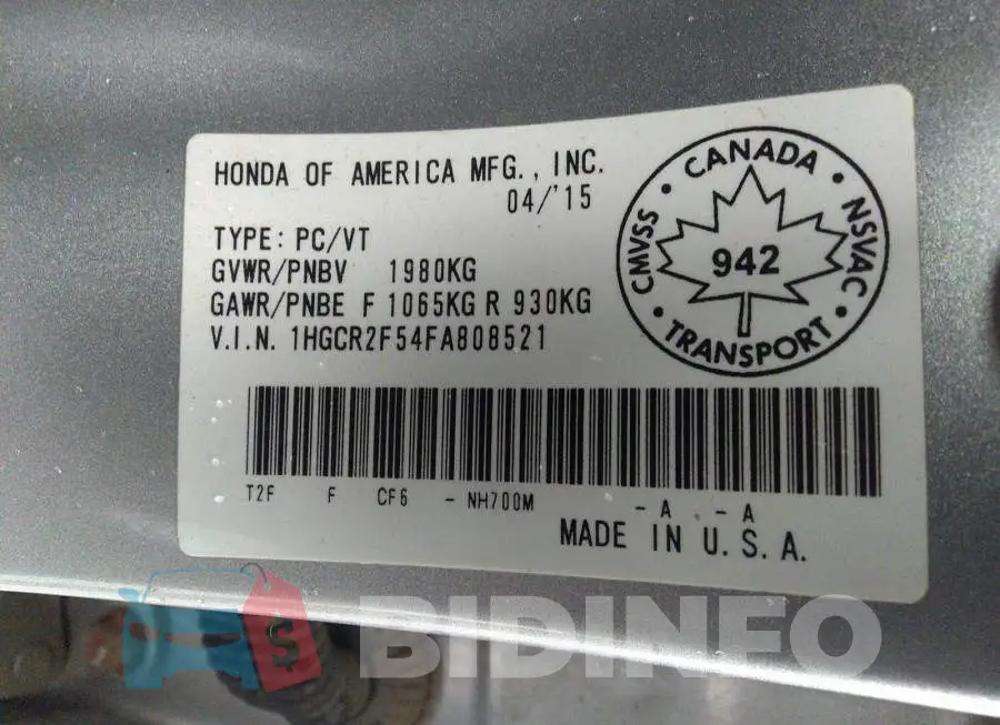 1HGCR2F54FA808521 Photo# 9