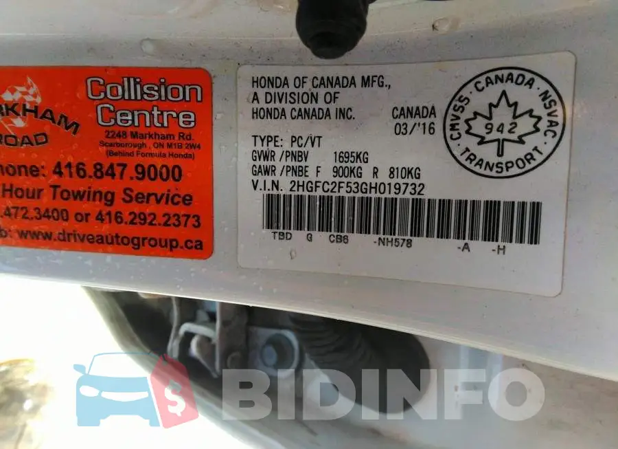 2HGFC2F53GH019732 Photo# 9