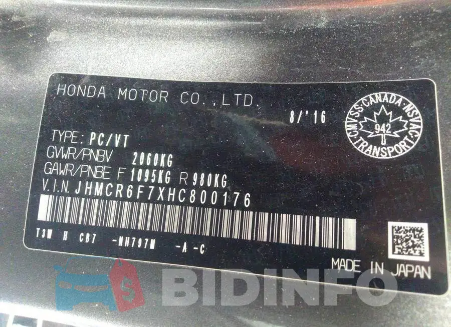 JHMCR6F7XHC800176 Photo# 9