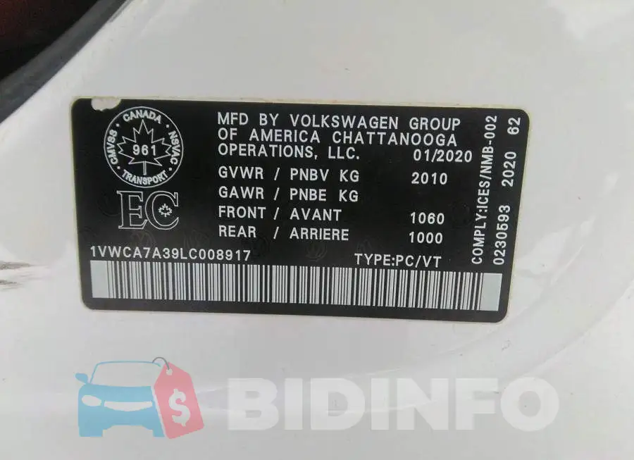 1VWCA7A39LC008917 Photo# 9