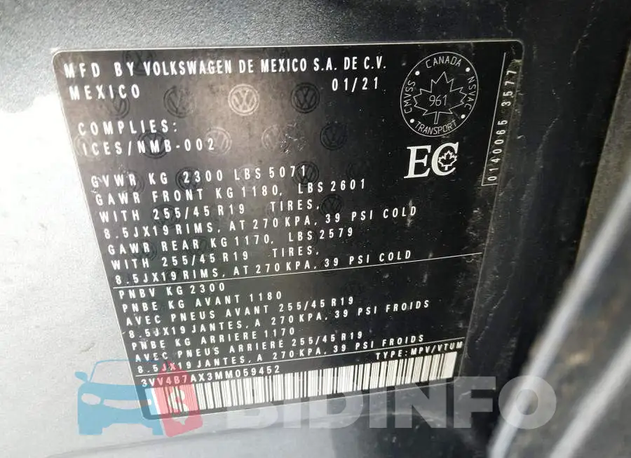 3VV4B7AX3MM059452 Photo# 9