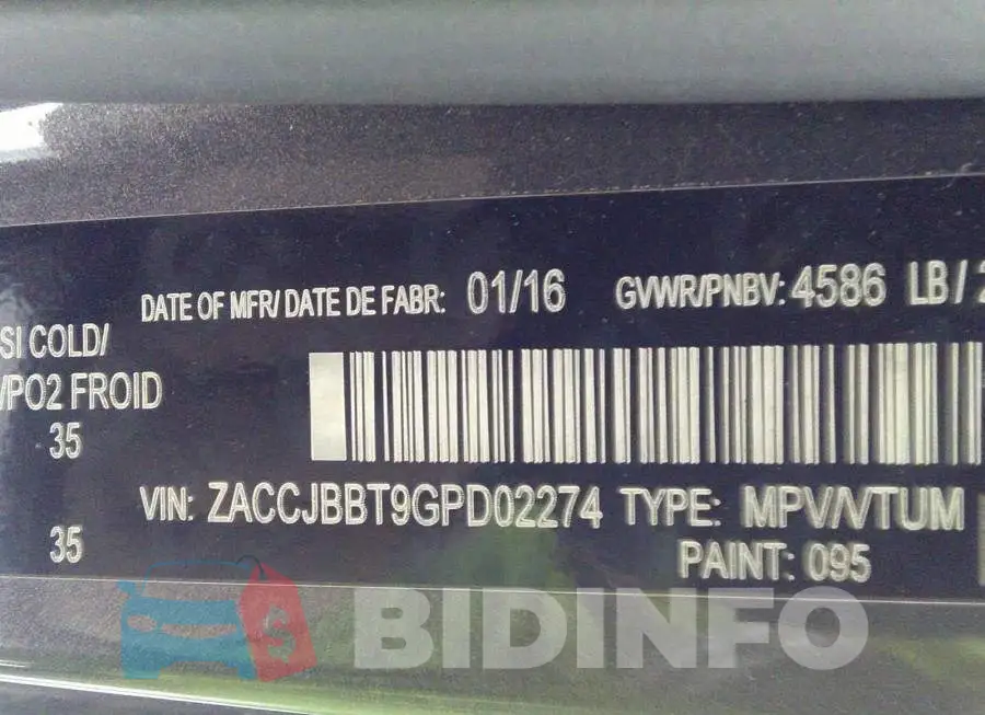 ZACCJBBT9GPD02274 Photo# 9