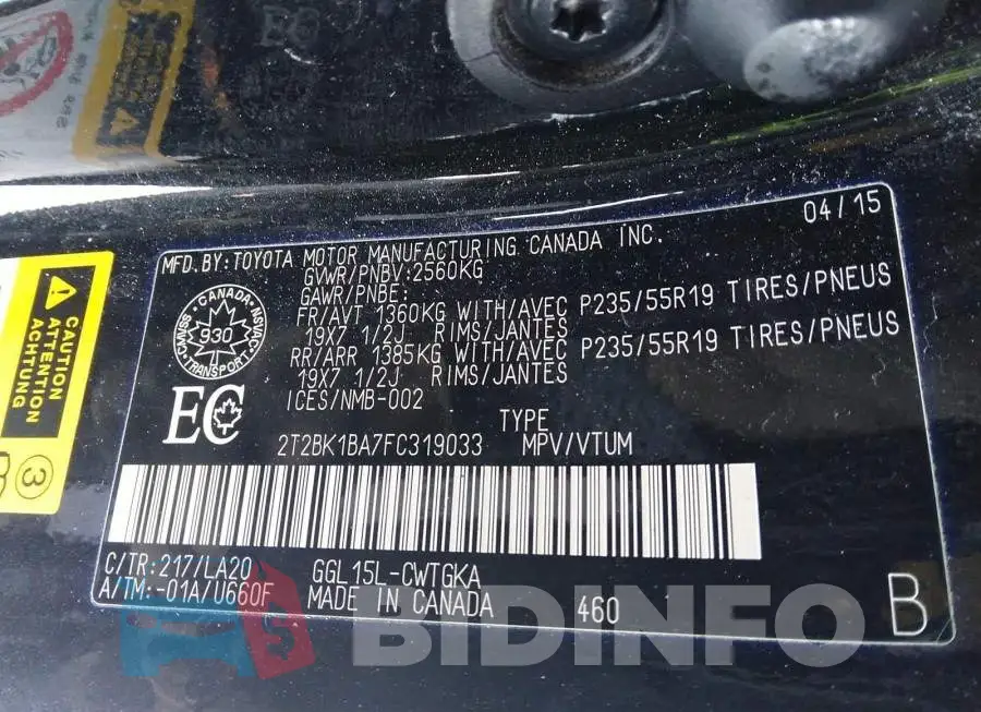 2T2BK1BA7FC319033 Photo# 9