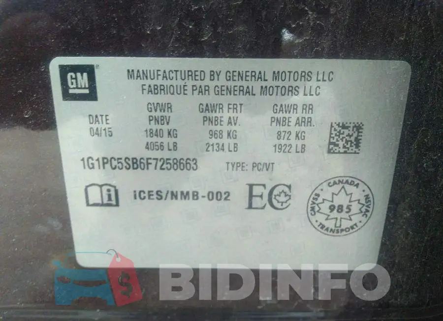 1G1PC5SB6F7258663 Photo# 9