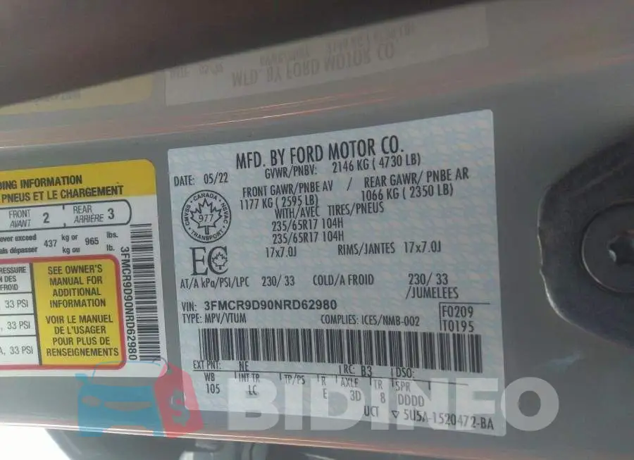3FMCR9D90NRD62980 Photo# 9